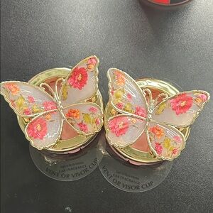 Bath and body works car fragrance holder Gold and Pink floral Butterfly